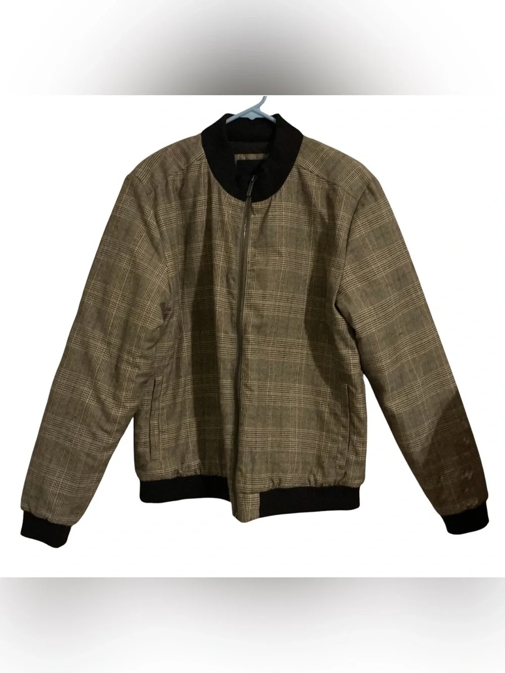 Native Youth Men’s Medium Brown Houndstooth Plaid Bomber Jacket Full Zip